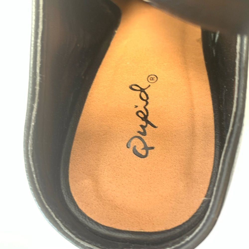 Qupid Black Ankle Strap Mules Size 10 Block Heel 3” Buckle Slip On Chic - Picture 7 of 7